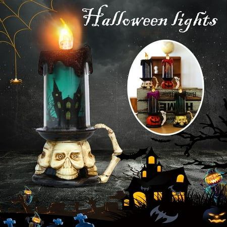 

ERTUTUYI LED Candle Light Halloween Skull-Pumpkin Castle Candle-Light Home Holiday Decoration