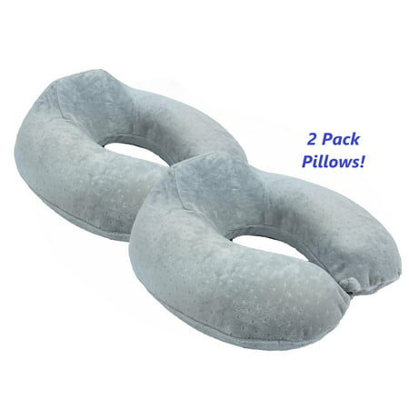 2 Pack Elevated Large Neck Support Memory Foam U Shape Travel Pillow Airplane Cushion Gray