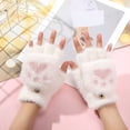 thumbnail image 2 of HJYCHN Winter Gloves Kids Boys Girls Convertible Flip Design Cat Cartoon Button Closure Cold Weather Gloves White 7-18 Years, 2 of 4