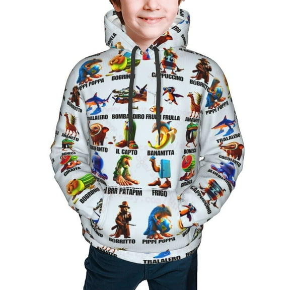 Italian Brainrot Kids' Hoodie 3d Print Sweatshirt Soft Pullover Hooded With Big Pockets For Boys Or Girls Small
