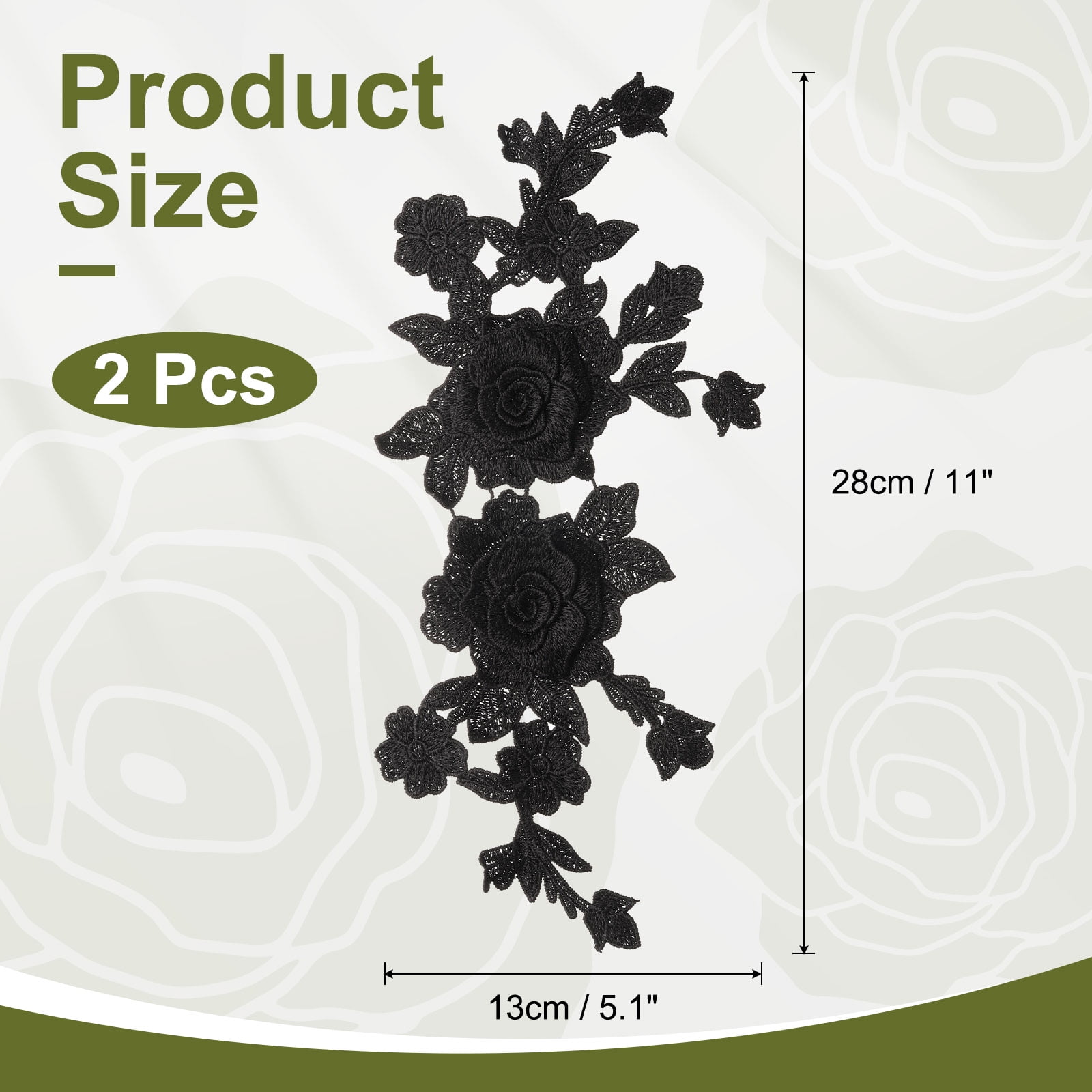 Unique Bargains 2Pcs Retro Rose Lace Embroidered Applique Floral Patches Black