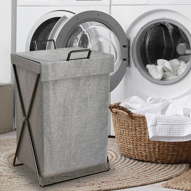 Panier à Linge Sale Pliable 3 Compartiments 105 L En Polyester Foncé