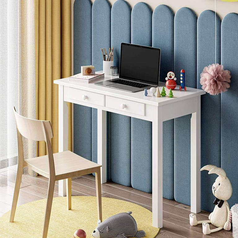 Kids Writing Desk Student Study Table, 31.5 White Desk with Hutch and  Drawers and USB Ports, Makeup Dressing Table Save Space Gifts 