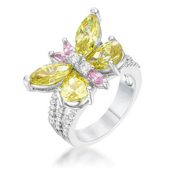 Precious Stars R07471R-V41-05 Precious Stars Silvertone Multicolor Cubic Zirconia Butterfly Cocktail Ring