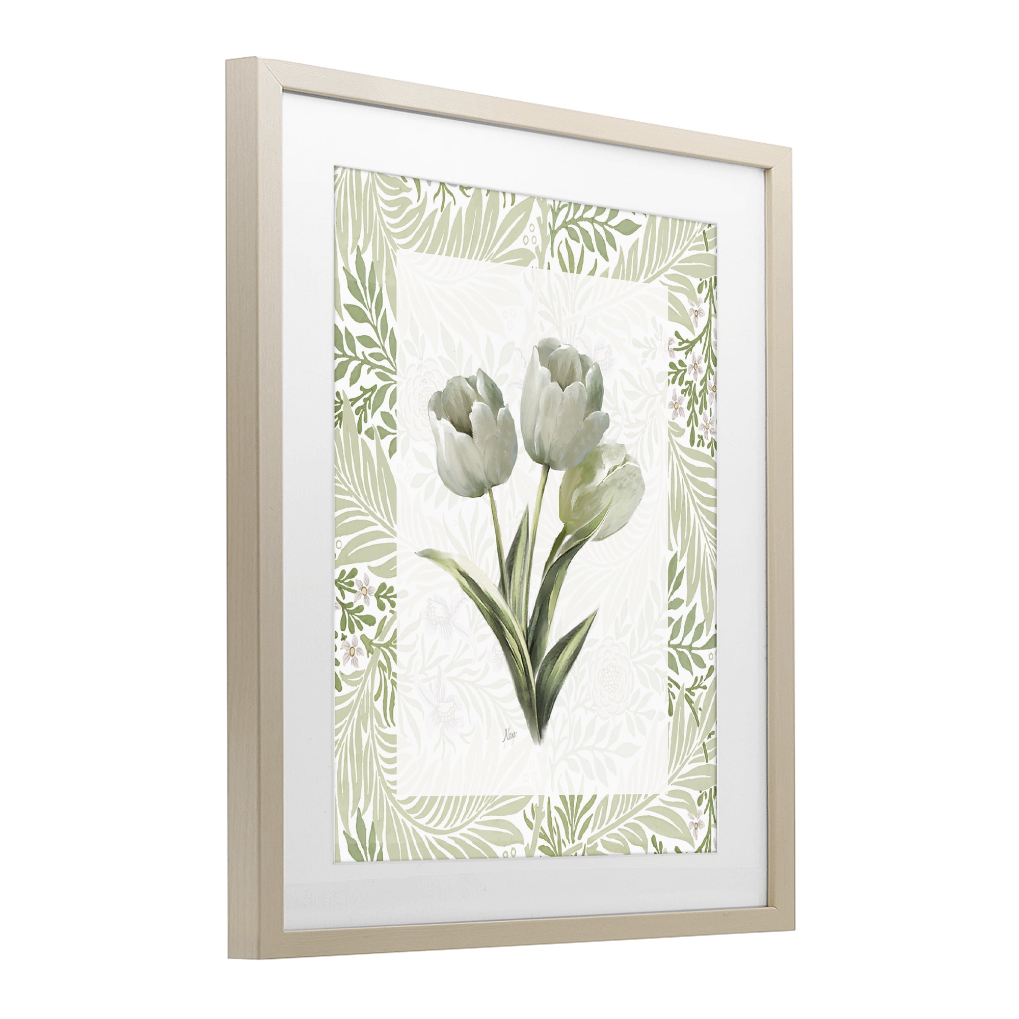 Stupell Industries Pale Green Tulip Trio Birch Framed Print Under Glass, design by Nan