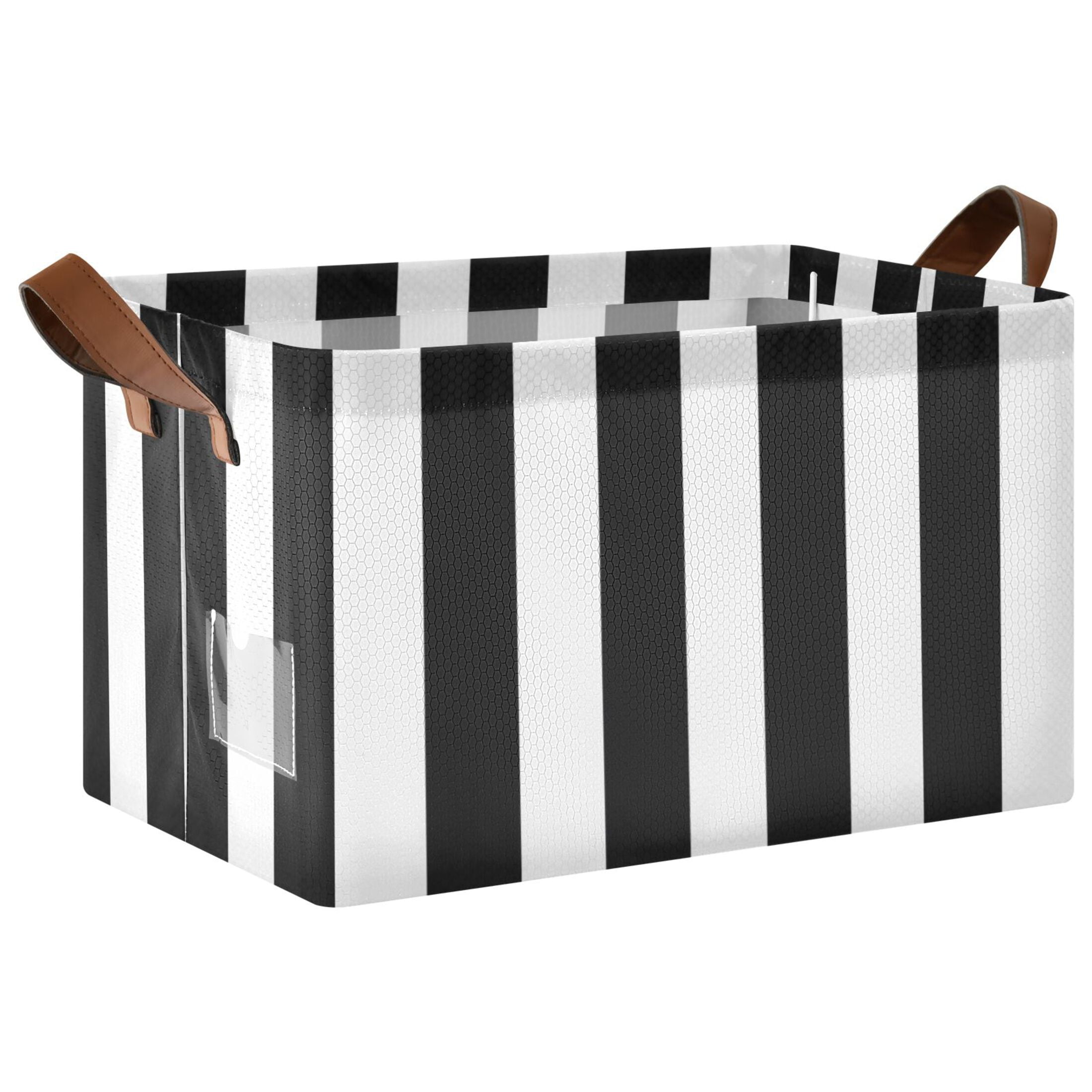 Ryvnso White and Black Stripe Pattern Storage Bins Large Basket Foldable Cube Toys Organizer with Handles 2 PCs