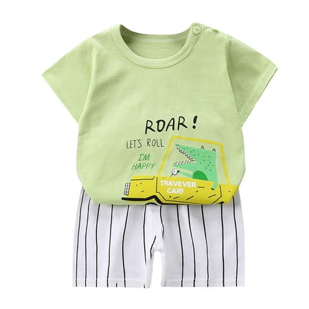 

Up to 30% off! Kukoosong Summer Baby Girl Clothes Fashion Cute Short Sleeve Cartoon Print Casual Suit Green 3-4 Years