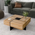 thumbnail image 2 of Tcbosik Coffee Table with 4 Hidden Storage Compartments, Square Cocktail Table with Extendable Sliding Tabletop, Modern Center Table for Living Room, 31.5"x 31.5" (Brown), 2 of 10