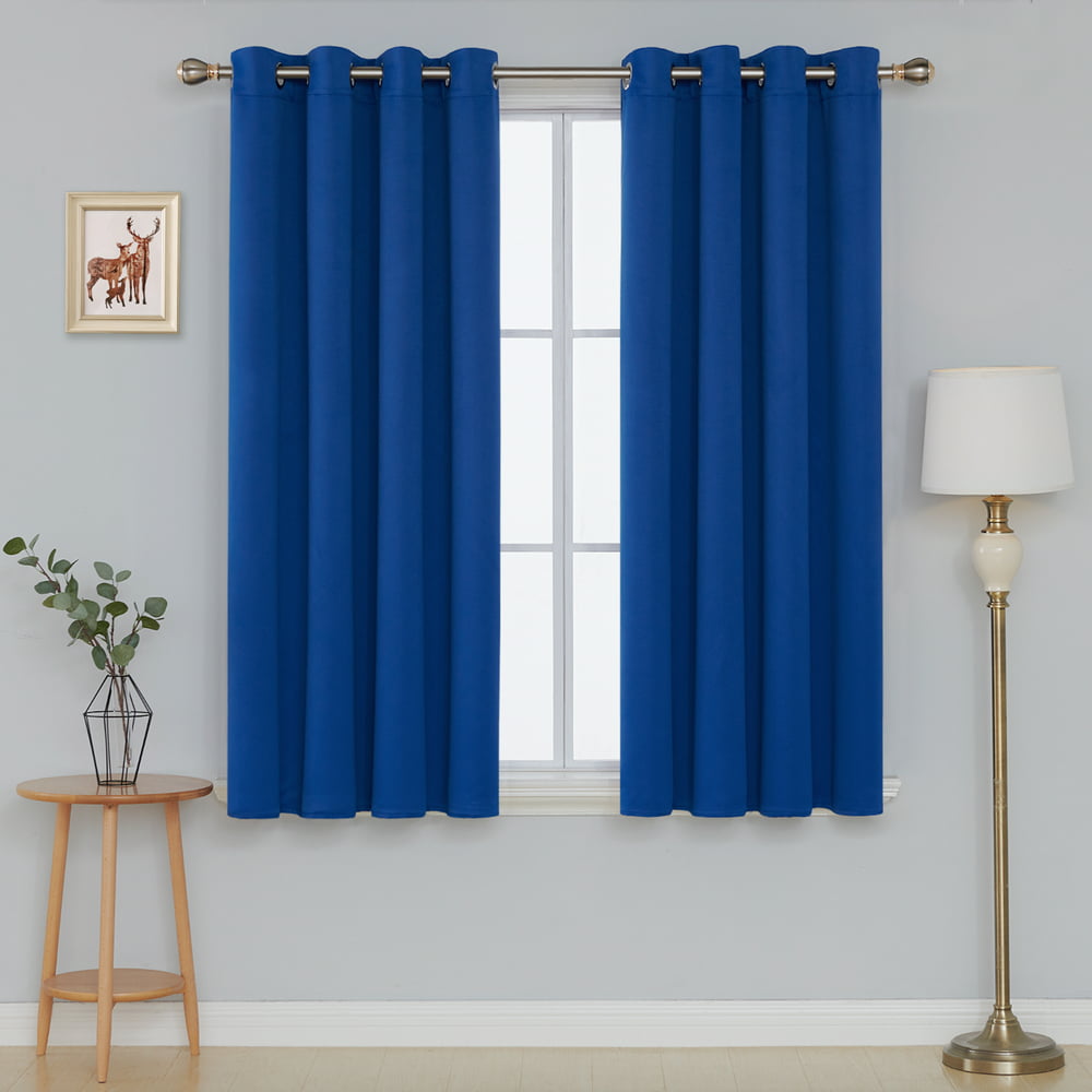 Deconovo Royal Blue Blackout Curtains for Kitchen Grommet Top Short