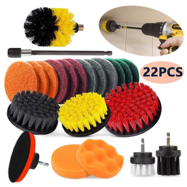 22 Pcs Drill Brush Attachment Set, Bathroom Surfaces Tub, Tile and Grout All Purpose Power