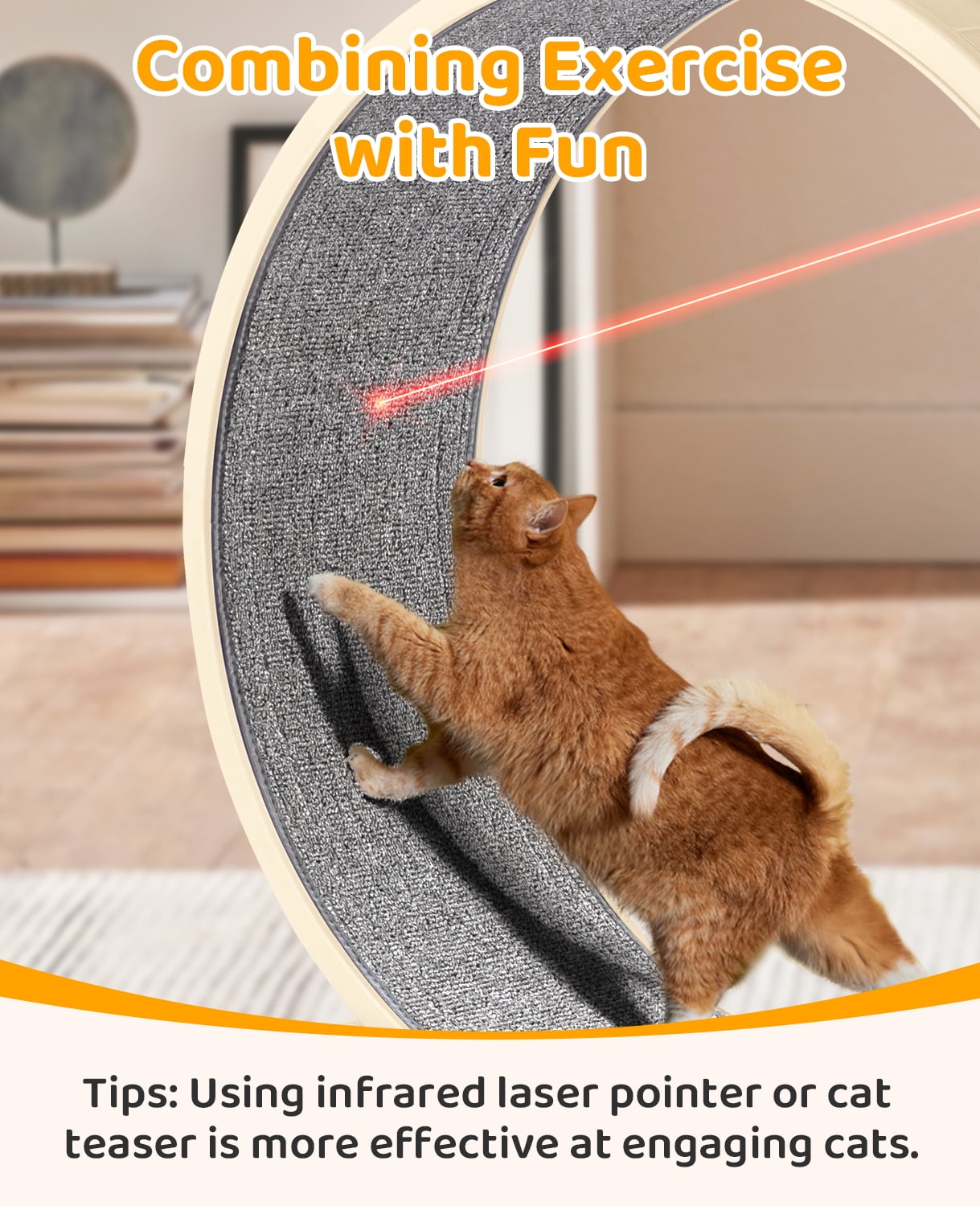 Ktaxon Cat Exercise Wheel 31in w/Green Mat & Free Teaser Wand, Safe PP Treadmill for Cats, White