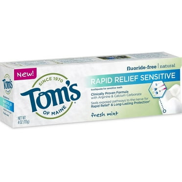 Tom's of Maine Rapid Relief Sensitive Natural Toothpaste, Fresh Mint 4 oz (Pack of 6)
