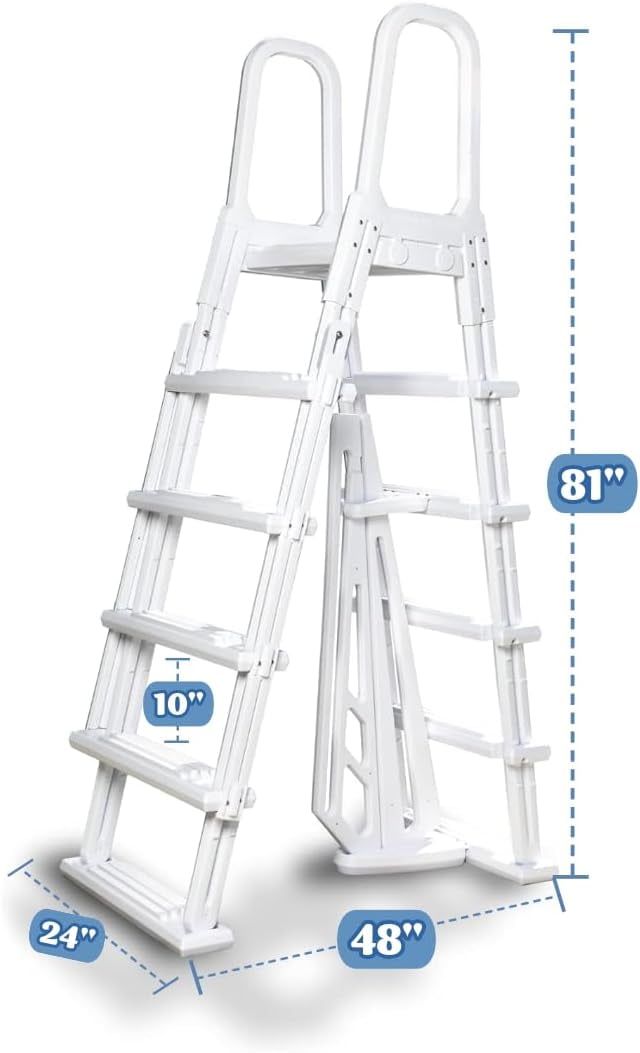 Poolzilla Pool Step Ladder for Above Ground Pools - A-Frame Flip Up Ladder w/Non Skid Platform - for 48’’ to 54’’ in. Above Ground Pools