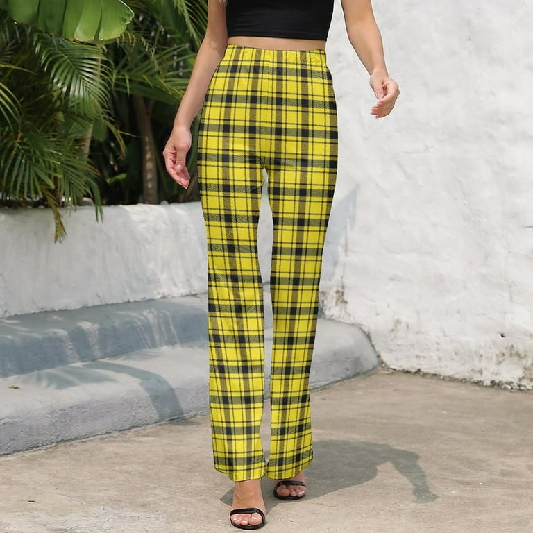 Flare Pants Yellow Checkered Pants Womens Checkered Denim Straight