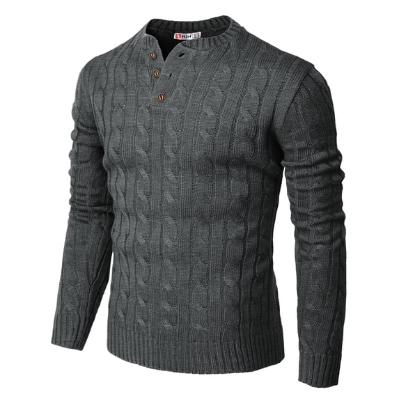 H2H Mens Casual Slim Fit Pullover Sweaters Knitted Henley Button Closure Long Sleeve Thermal (CMOSWL042)