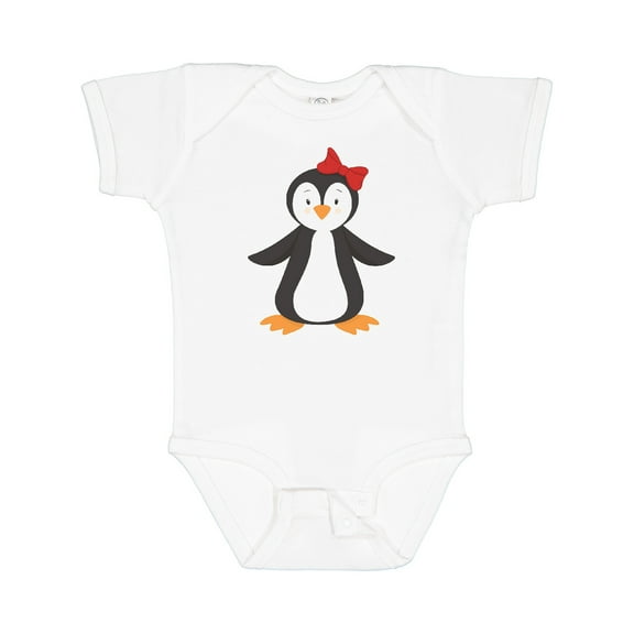 Inktastic Cute Penguin, Girl Penguin With Red Ribbon Boys or Girls Baby Bodysuit
