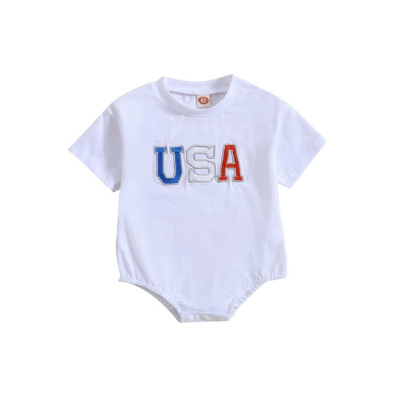 4th of July Baby Boy Girl Clothes USA Short Sleeve Romper Letter Print Newborn Bodysuit Independence Day Baby Jumpsuit