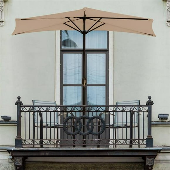 Pure Garden 50-LG1044 Half Round Patio Umbrella with Easy Crank, Sand - 10 ft.