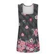 thumbnail image 5 of Women's Color Block Ruffled Square Neck Sleeveless Tank Top, Striped Casual Summer Shirt with Floral Accents,Gray M, 5 of 5