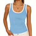 thumbnail image 5 of Racerback Tank Tops with Built in Bra for Women U Neck Ribbed Basics Fitted Long Bra Tanks Light Blue L, 5 of 7