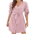 thumbnail image 1 of FAIWAD Robe Chemise à Col en V pour Femme, Manches Courtes, Boutonnée, Robe Tunique d'Été Décontractée, Mini-Robe avec Ceinture, 1 of 5