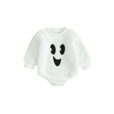 

Douhoow Toddler Baby Halloween Ghost Outfits Infant Girl Boy Fleece Romper Long Sleeve Fall Pullover
