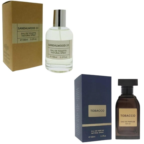 Men’s Cologne Set 2 Pack – Tobacco Eau de Parfum & Sandalwood 33 Eau de Toilette 3.3 oz Each – Warm, Woody & Spicy Long Lasting Fragrances for Men – Luxury Gift Set