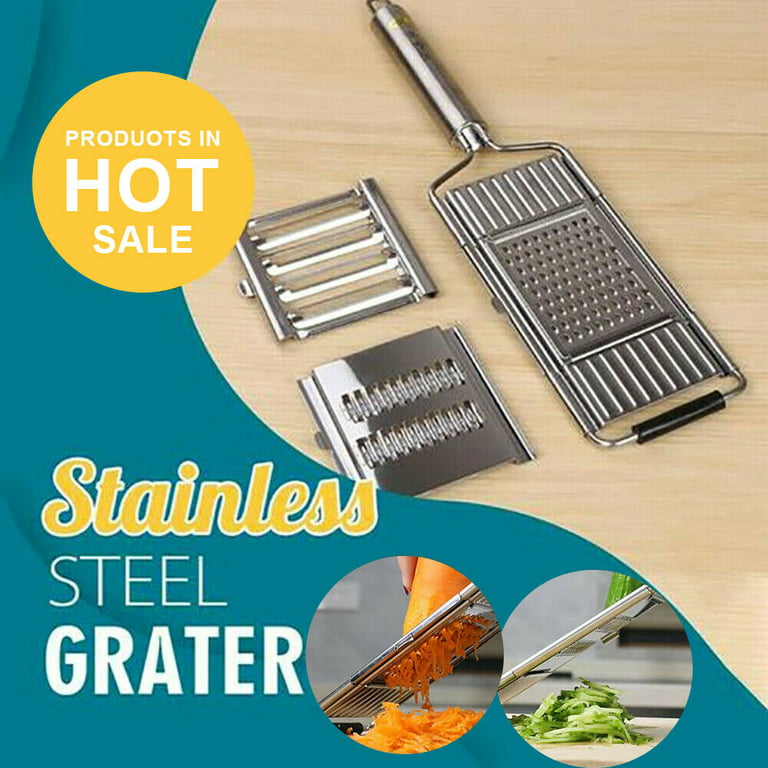 Christmas Sale! Rotary Cheese Grater, Handheld Vegetables Cheese Shredder with Rubber Suction Base, 3 Stainless Drum Blades Included, Blue, Size