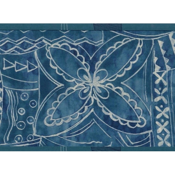 TRIMZ, Indigo Batik, Wallpaper Border, Pre-pasted, 15 ft L x 7 in W, Indigo, White