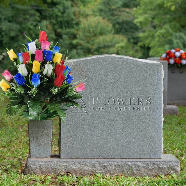 Arrangement de Fleurs en Soie de Sympathie pour Cimetière Lys Rouges Marguerites Blanches et Bouquet de Roses Rouges