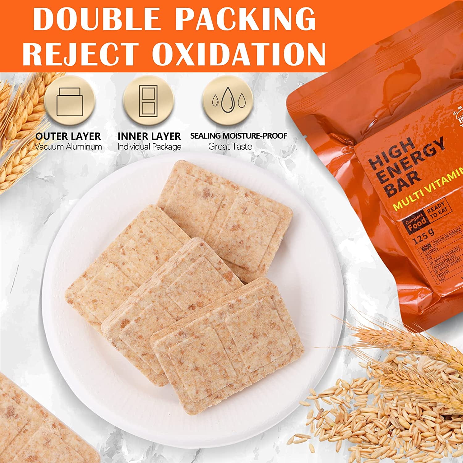 Barres énergétiques De Survie PEAK4RATION - 3 Kg, 13728 Kcal, Saveur Caramel-cannelle - Conservation 20 Ans
