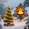 thumbnail image 2 of Stylized Metal Hanging Christmas Tree Wind Spinner - Symmetrical Design with Golden Angel Black Outline & Warm White Orange Accents for Garden Decor, 2 of 7