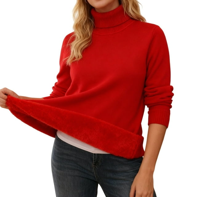 Chandails à Col Roulé pour Femmes, Yigetop Chandails à Col Roulé Duveteux pour Femmes Chandail à Enfiler d'Automne Tricot Torsadé Manches Longues Hauts de Chandail Chandails pour Femmes Pulls Rouge 3TG