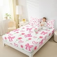 thumbnail image 4 of Feelyou Kawaii Cartoon Bow Twin Sheet Sets for Girl, Cute Princess Ribbon Twin Fitted Sheet, Pink Love Heart Flat Sheet, Microfiber Bedroom Decor, 3-Piece, 4 of 7