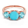 thumbnail image 2 of Gem Stone King 18K Rose Gold Plated Silver Green Turquoise and Swiss Blue Topaz 3 Stone Engagement Ring for Women (3.30 Cttw, Gemstone, Cushion 8MM, Size 5), 2 of 5