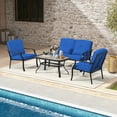 thumbnail image 5 of Gymax 2 PCS Patio Metal Chairs Outdoor Dining Seat Heavy Duty w/ Cushions Garden Blue, 5 of 10