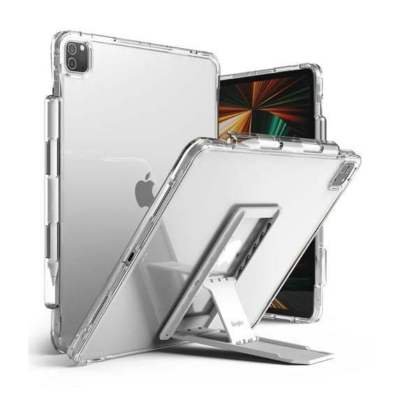 Ringke Fusion Plus Case & Outstanding Tablet Stand Combo for iPad Pro 12.9 (2022/2021) - Clear & Light Gray