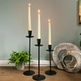 thumbnail image 6 of Modernist Tulip-Top Taper Candle Holders, Set of 3, Artisan Crafted, Drip Catcher Design, Varnished in Black, Iron, 11.75, 10.25, and 7.75 Inches Tall, 6 of 6