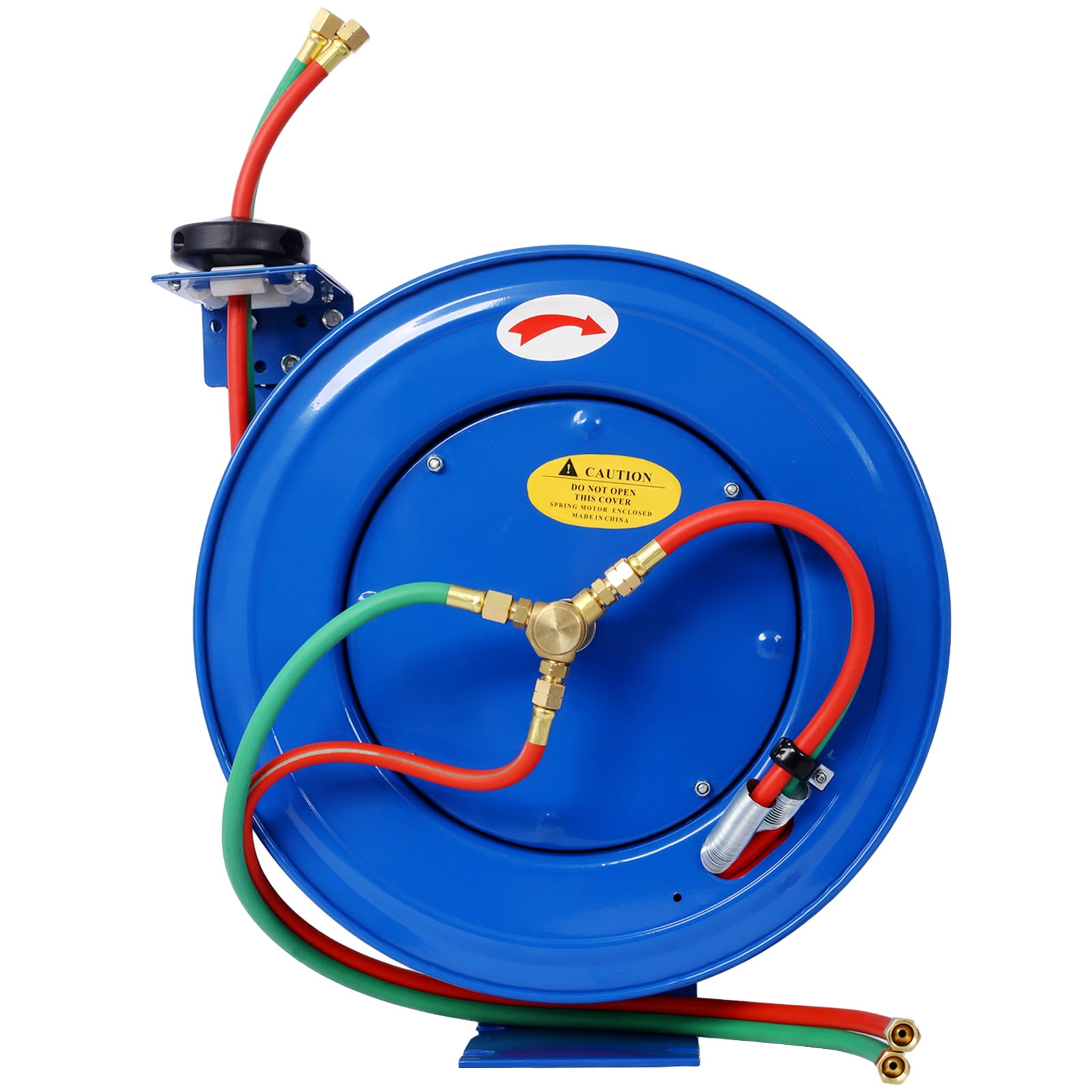 Heavy Duty Welding Hose Reel, 1/4" x 50' Retractable Twin Oxygen/Acetylene Reel with 200PSI Rubber Hoses, Industrial Steel Construction