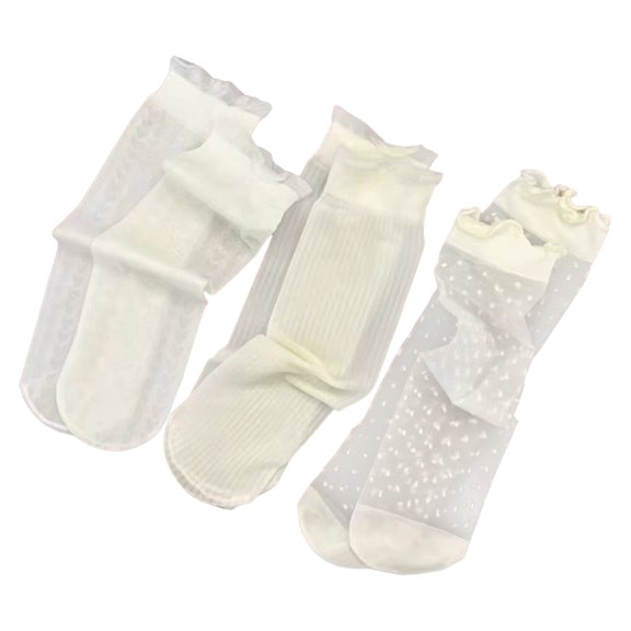 Lace Trim Kids Socks for 2-12Age Warm Socks AntiSlip Dress Ruffle Trim Socks Thin Ice Silk Ankle Socks 3Pairs
