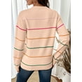 thumbnail image 3 of DOKOTOO Women's Colorful Stripes Sweater Crew Neck Long Sleeve Pink Sweaters, 3 of 9