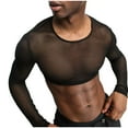 thumbnail image 4 of Men's Mesh Fishnet Top Long Sleeve Sheer See Through T Shirt Fitted Muscle Blouse Clubwear Black L, 4 of 5