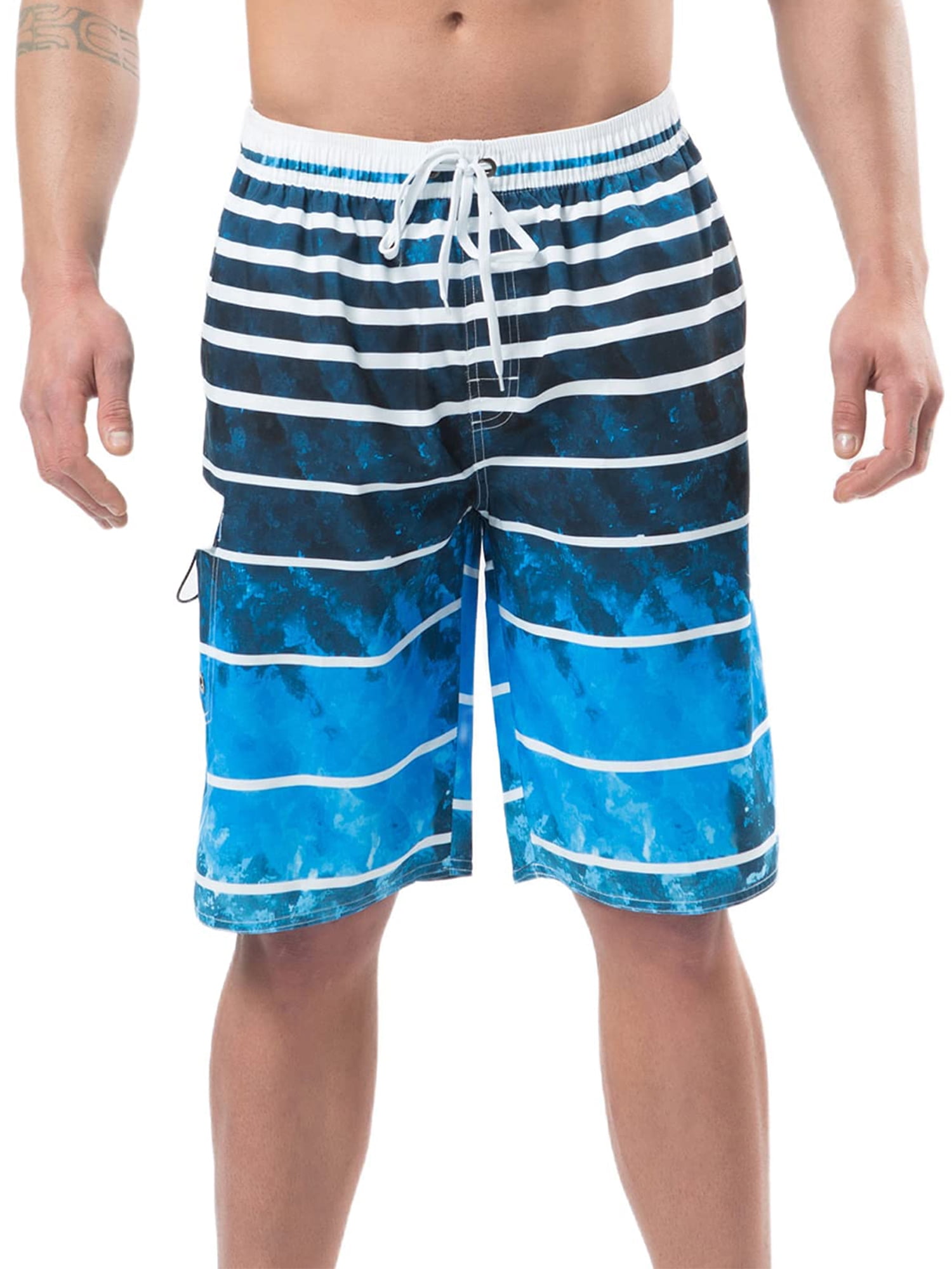 UKAP Men Big and Tall Swim Trunks with Pocket Drawstring Striped Beach