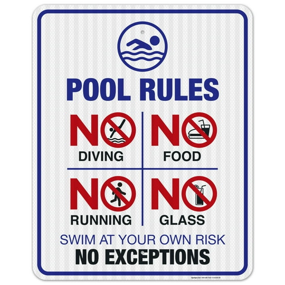 Pool Rules Sign, No Diving Pool Sign,