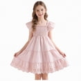 thumbnail image 3 of mgoYE Girls Summer Dresses Tween Short Sleeve Formal Flower Girl Dress Teen Sundress 3-7T(Light Pink,4-5 Years), 3 of 7