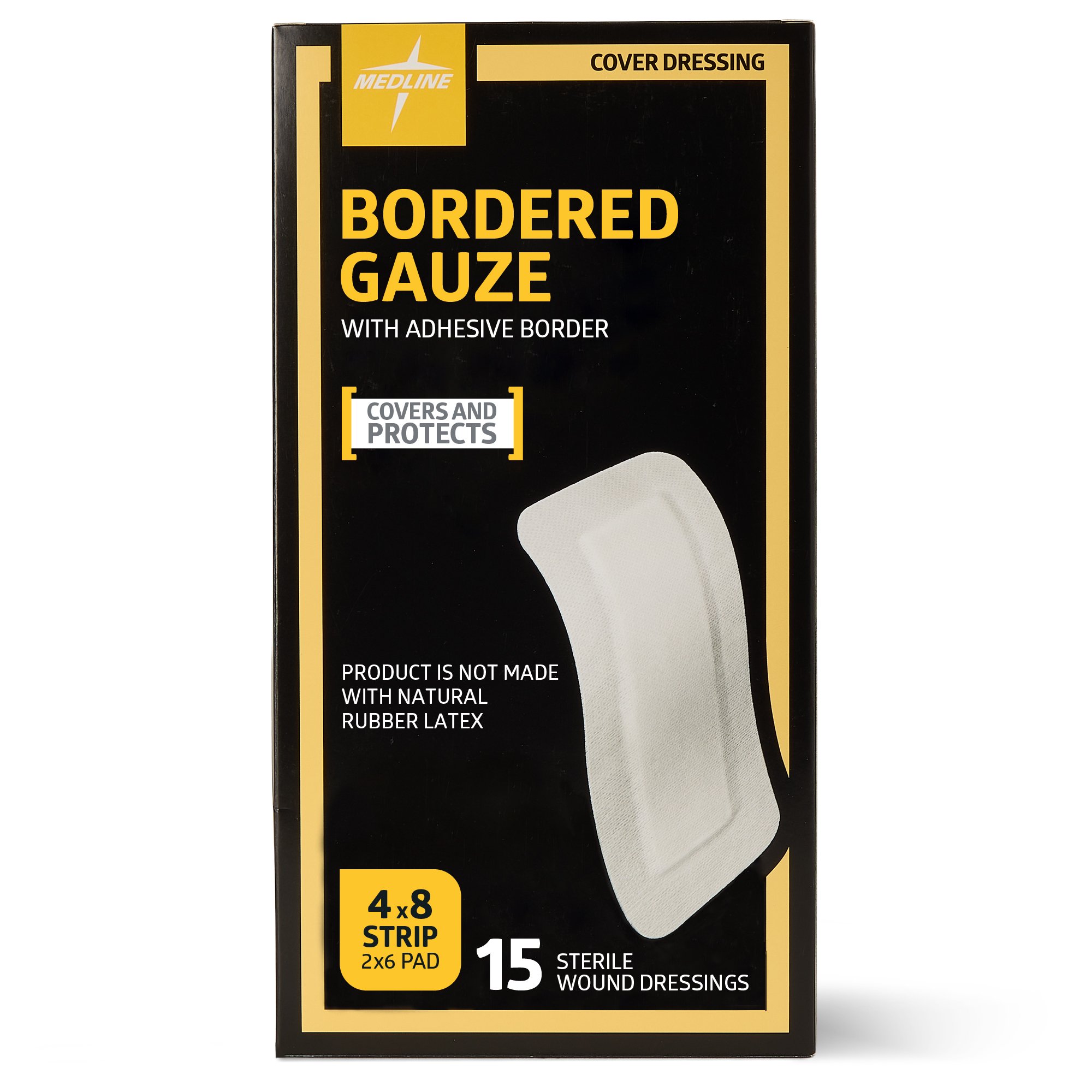 Medline Bordered Gauze, Adhesive Island Wound Dressing, Sterile, 4"x8", 15 Count