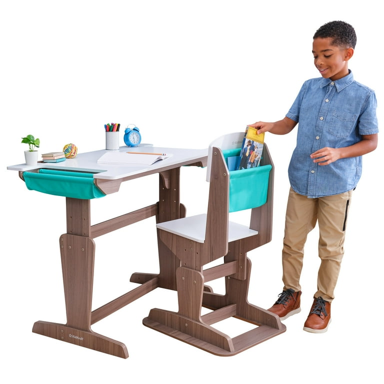 KidKraft Grow Together Pocket Adjustable Wooden Desk and Chair Gray Ash