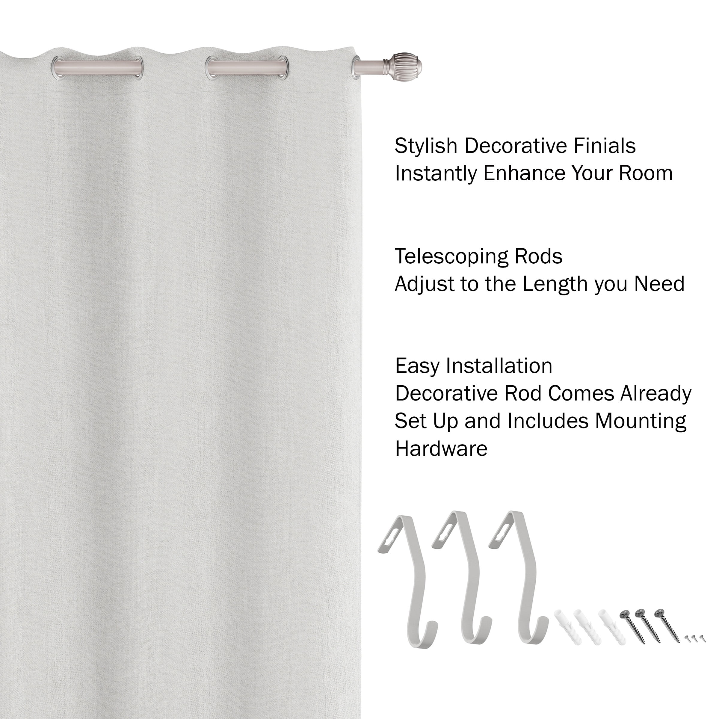 Lavish Home 1-inch Curtain Rod with Fluted Ball Finials for Windows 48-84" (Silver)