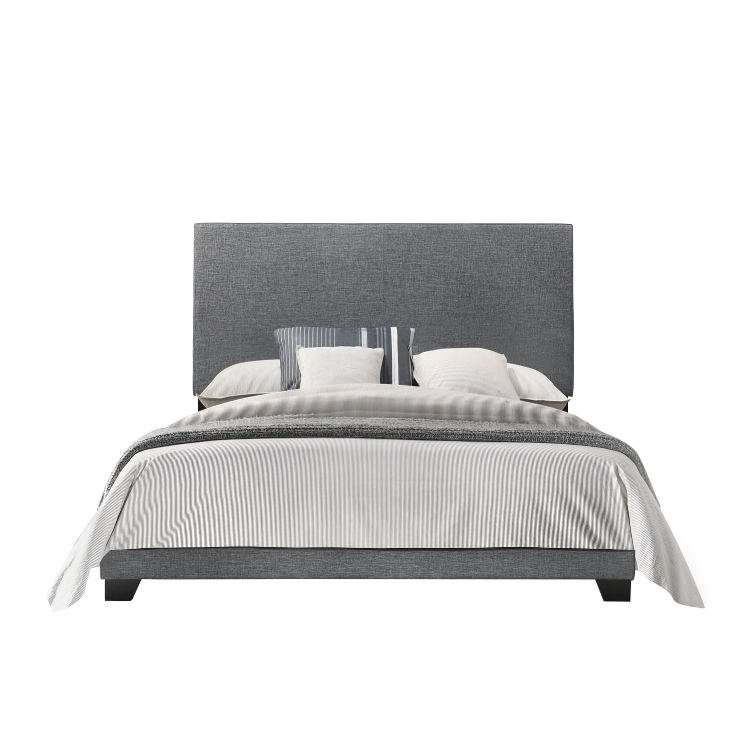 Home Design Evon Queen Linen Upholstered Bed Frame with Foam Padding and Polyester Upholstery, Warm Gray, Easy assembly