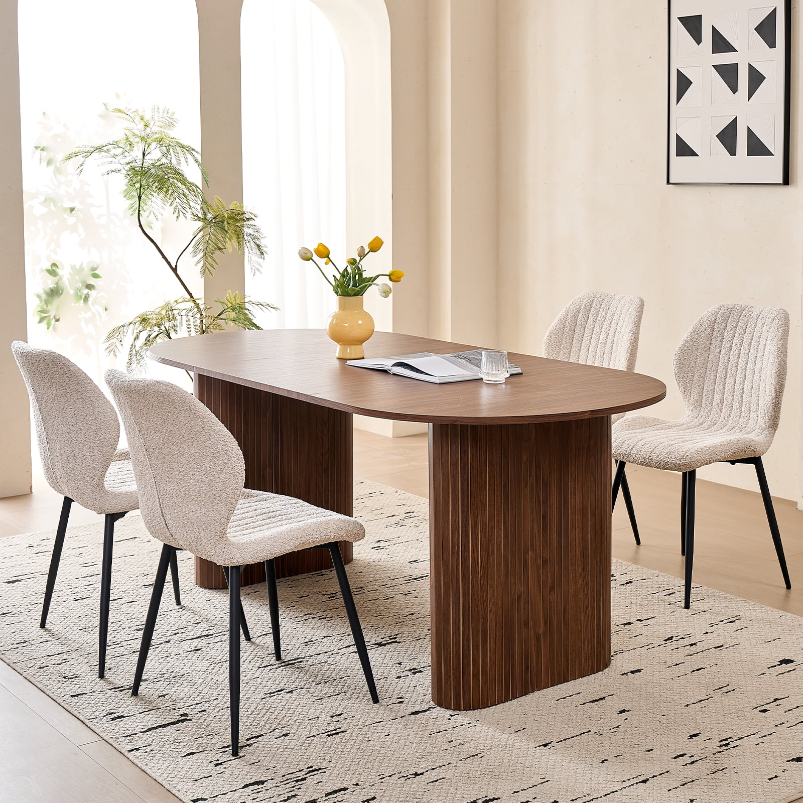 70.8" Oval Dining Table for 4-6 People, Modern Farmhouse Style | Rustic Wood Grain Finish | Sturdy Elliptical Legs | Perfect for Kitchen, Breakfast, Dinner, or Reception Room, Walnut